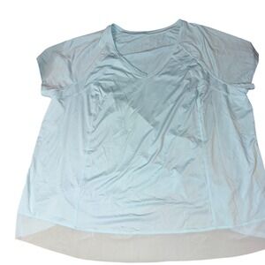 LIVI ACTIVE Women's Aqua Blue Mesh Hem V Neck Short Sleeve Active Top Plus 26/28